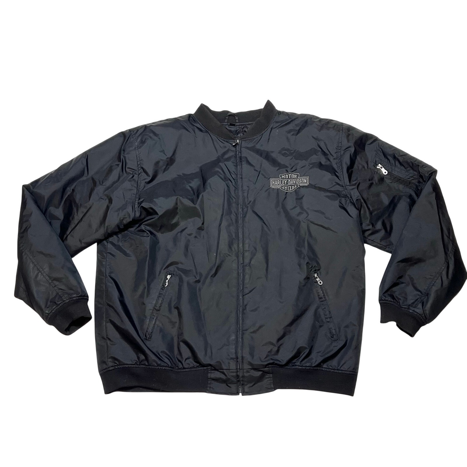 Harley-Davidson Bomber Jacket Embroidered Logo Tall 2xl Black Nylon Soft Shell